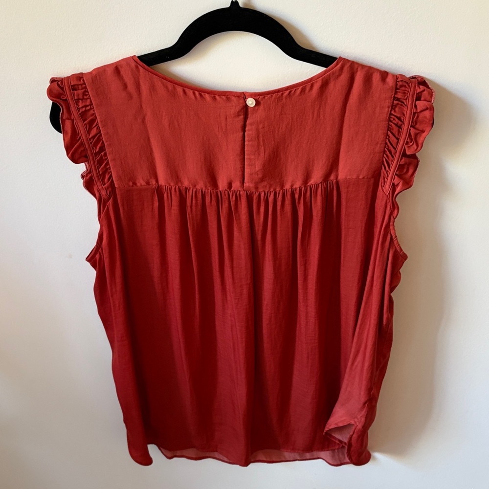 LOFT Ruffled Rust Colored Blouse - Picture 6 of 7